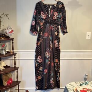 Flying Tomato Womens Black Multicolor Floral Palazzo Jumpsuit Sz L Resortwear